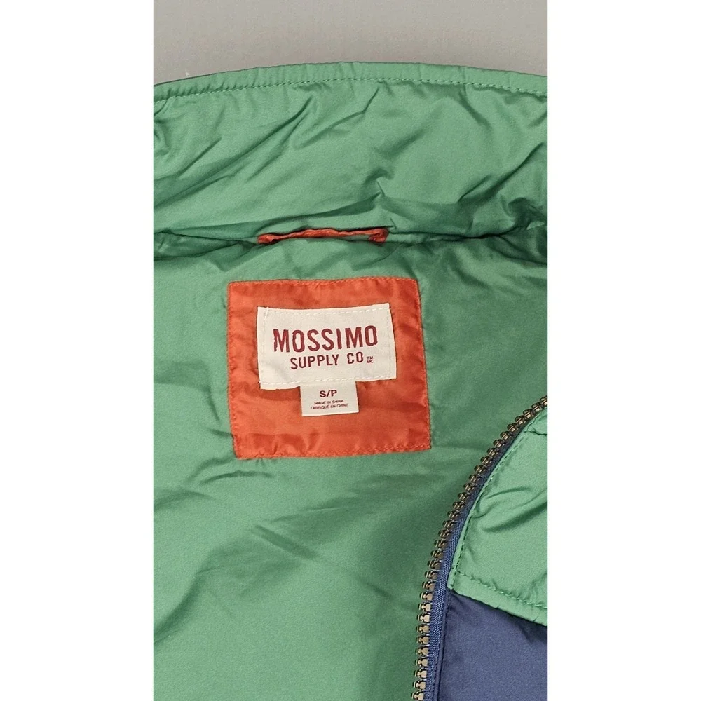 Mossimo Supply Co Puffer Vest Mens Small Green Blue Colorblock‎ Full Zip Quilted